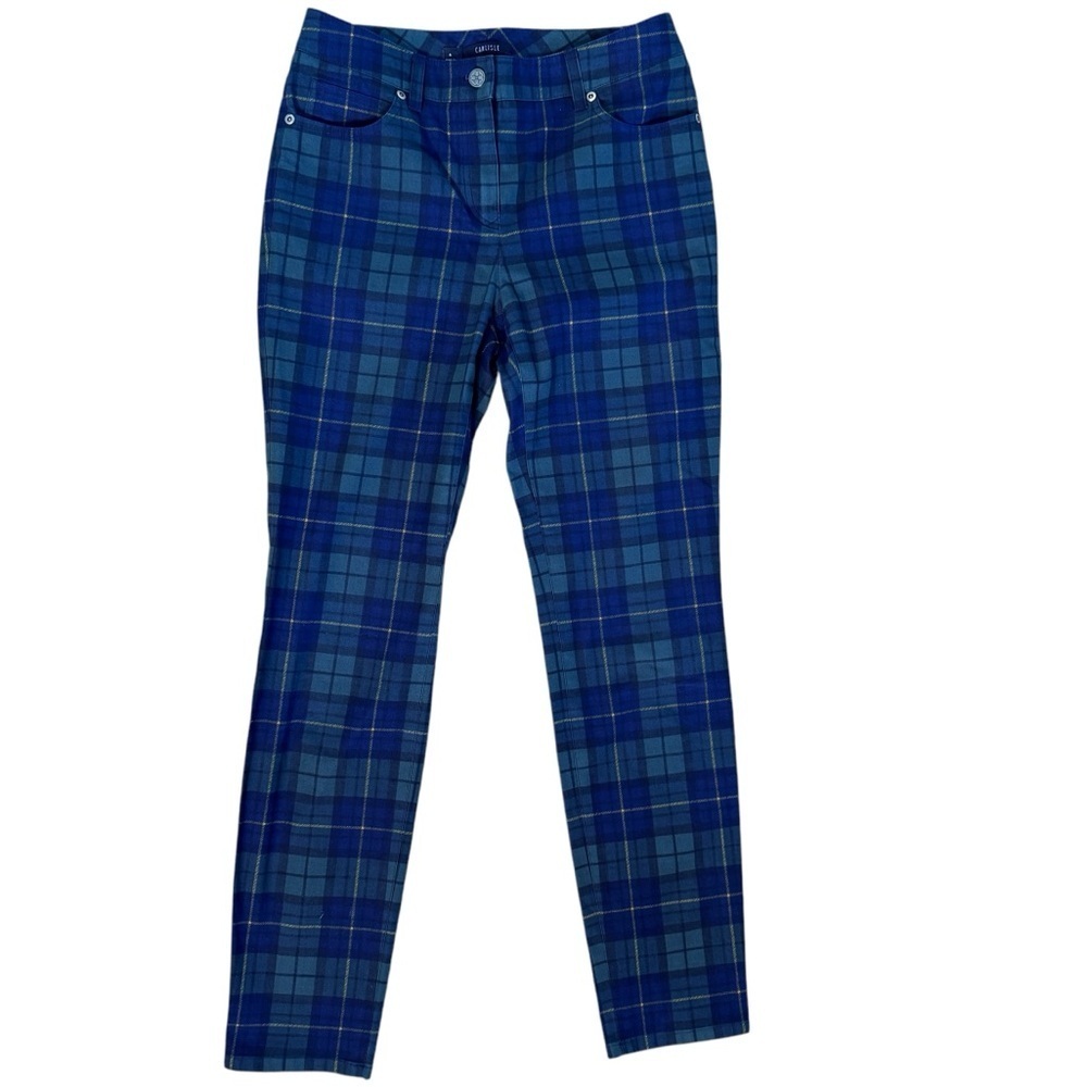 CARLISLE Tartan Plaid Straightt Leg Pants Size 4 in Green and Navy
